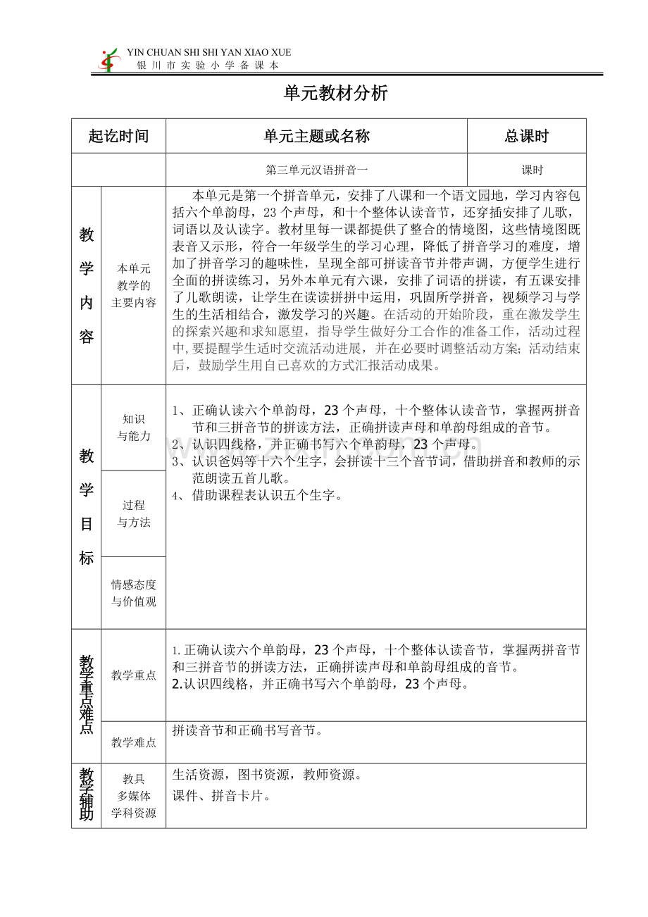 人教版文档-一年级上册单元教材分析.doc_第1页