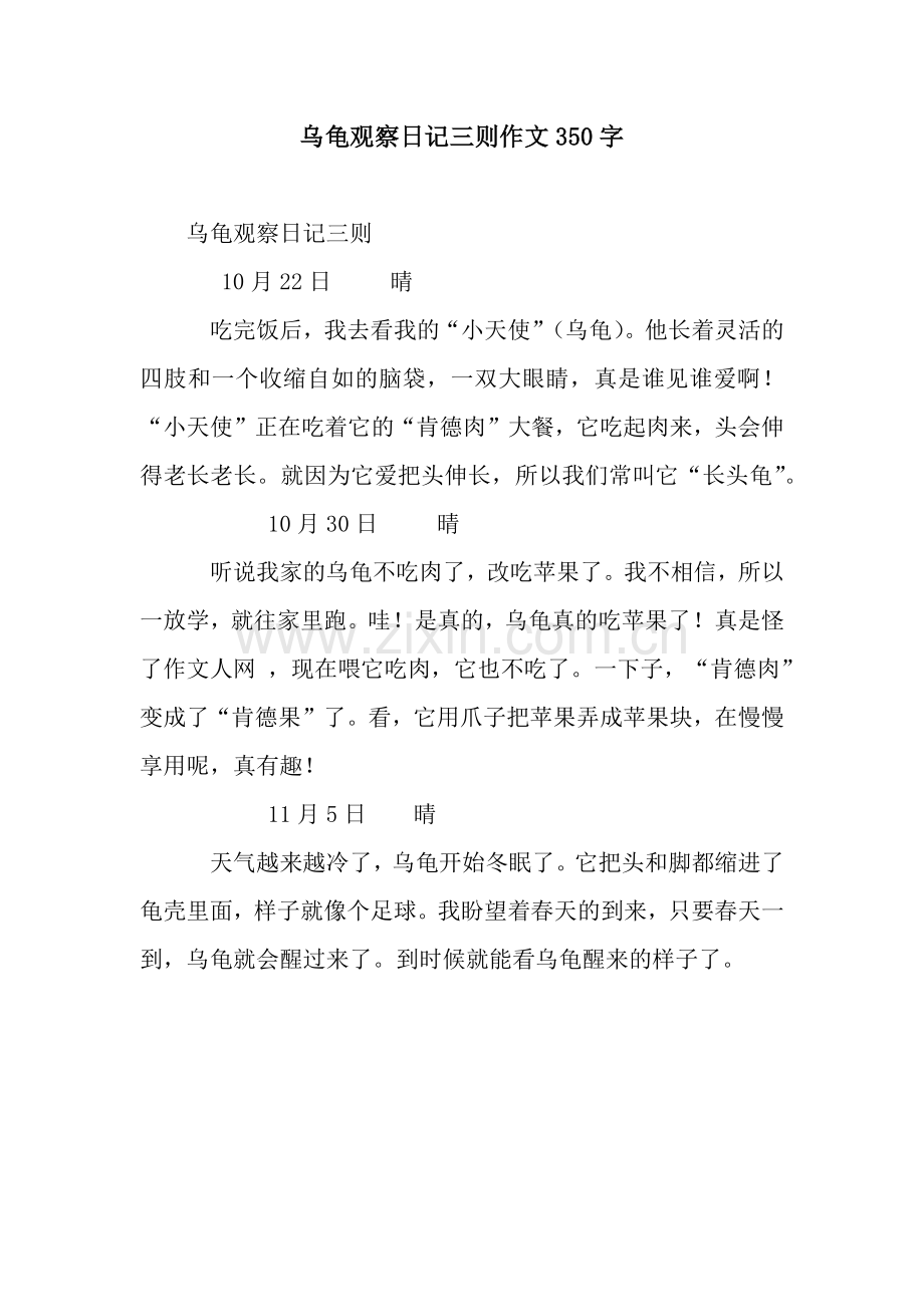 乌龟观察日记三则作文350字.docx_第1页