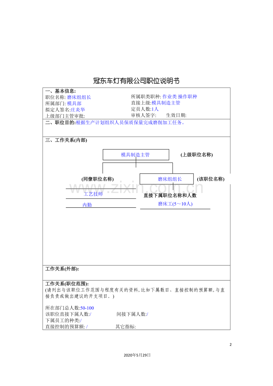 冠东车灯公司模具部磨床组组长职位说明书.doc_第2页