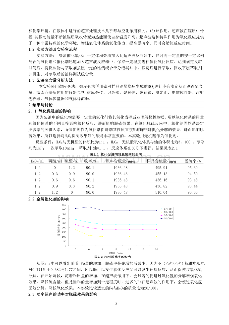 柴油功率超声氧化-萃取脱硫技术的研究.doc_第2页