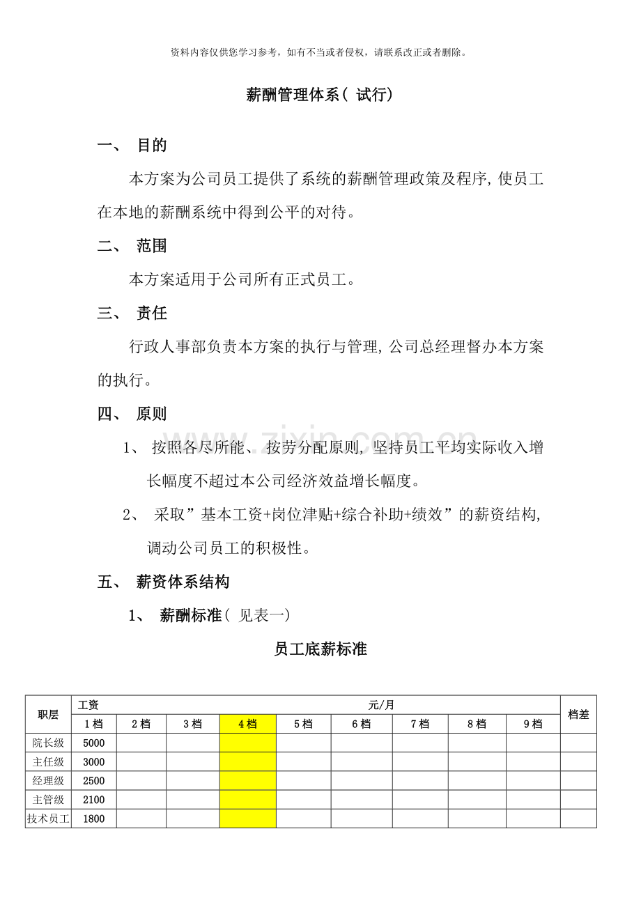 养老院薪酬管理体系样本.doc_第1页