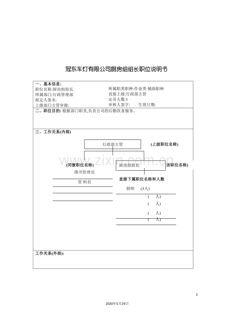 冠东车灯有限公司厨房组组长职位说明书.doc_第2页