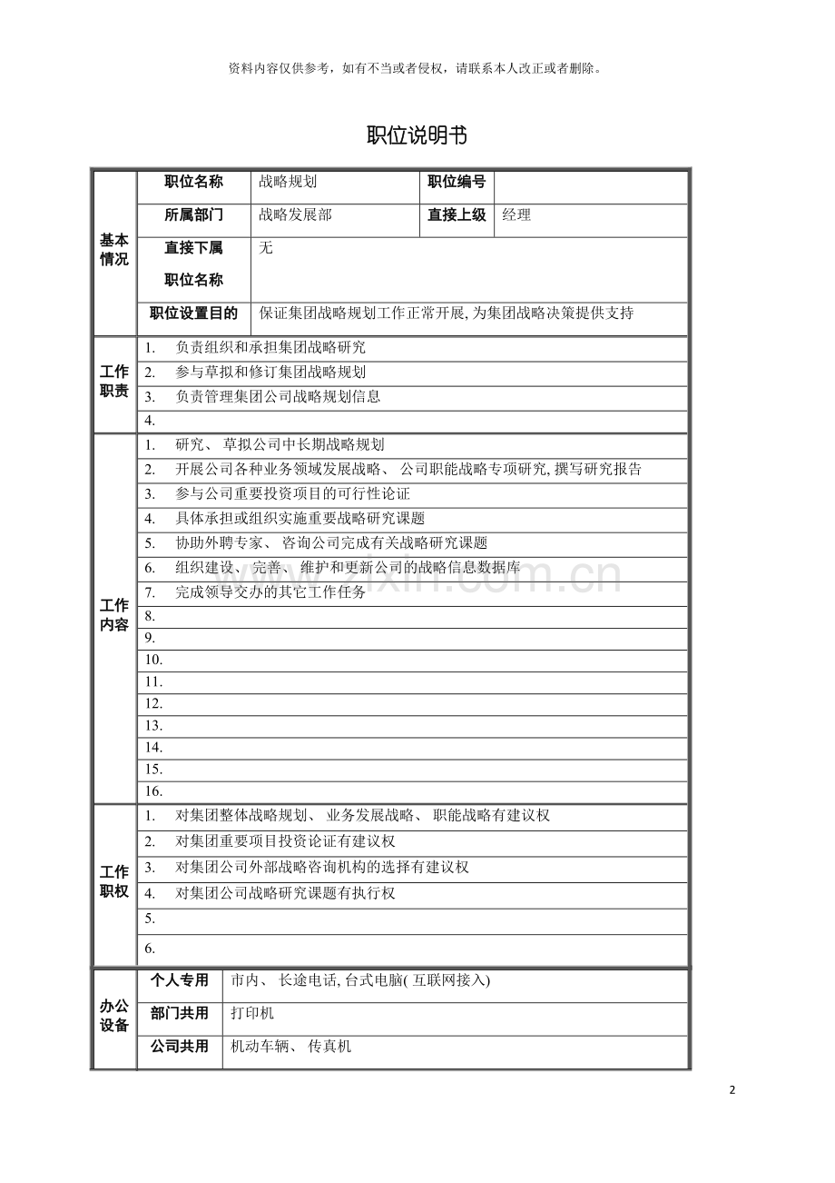 战略规划职位说明书模板.doc_第2页