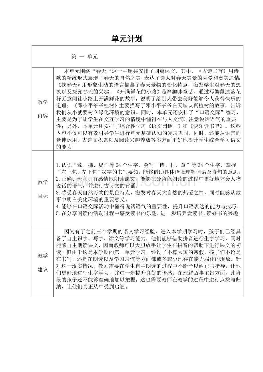 人教版文档-一、二单元计划.doc_第1页