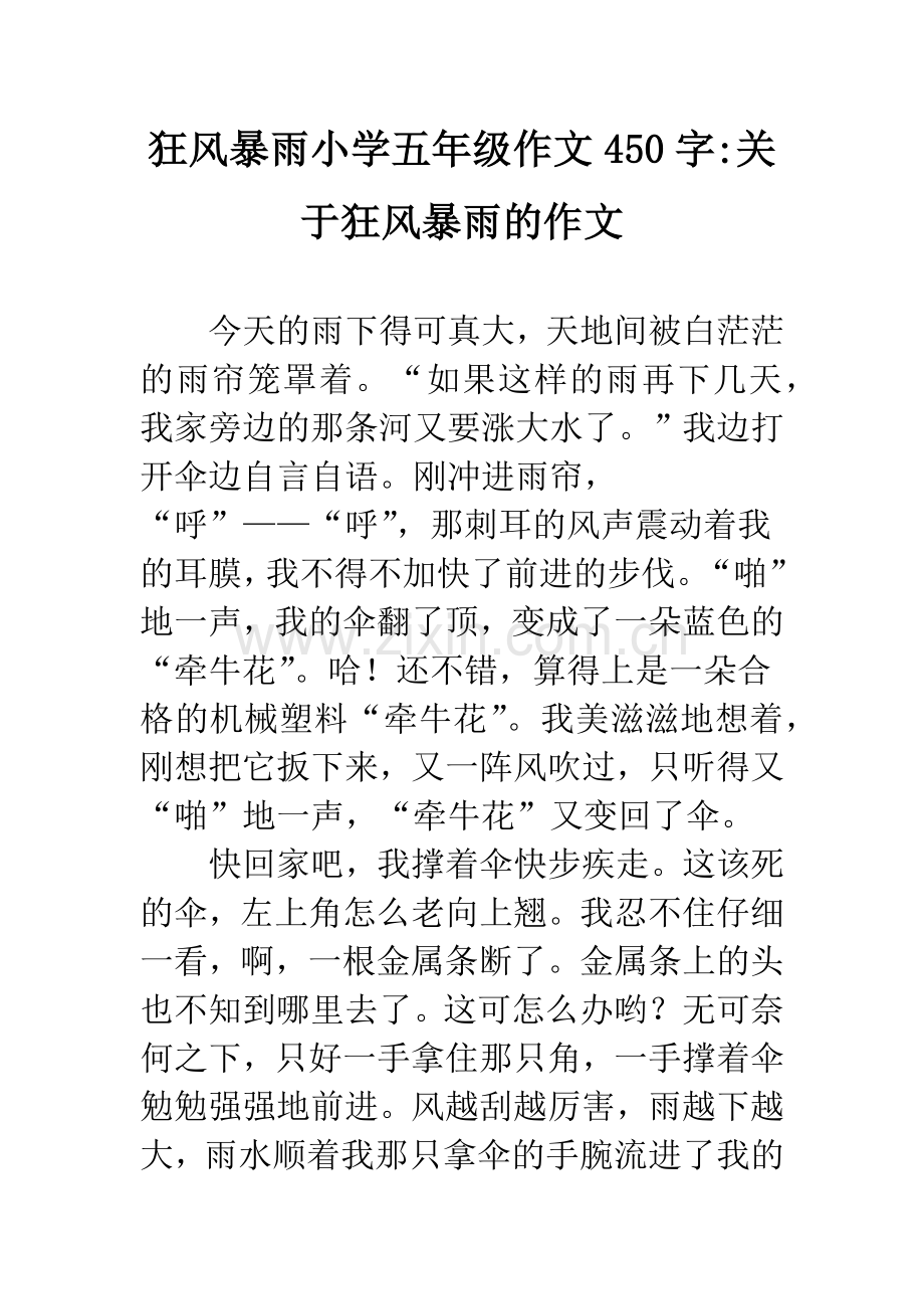 狂风暴雨小学五年级作文450字-关于狂风暴雨的作文.docx_第1页