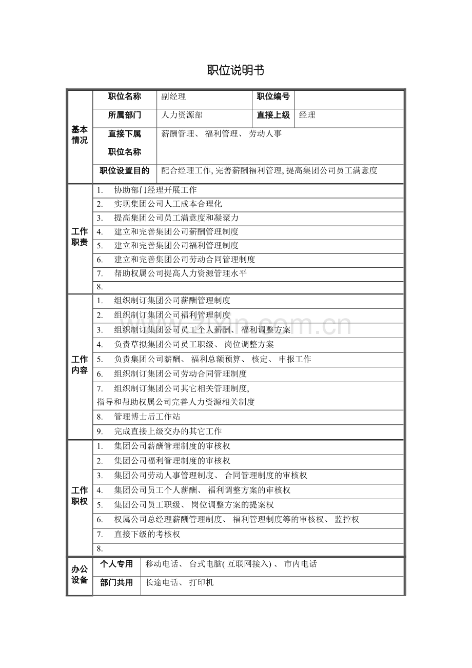 人力资源部副经理职位说明书.doc_第2页