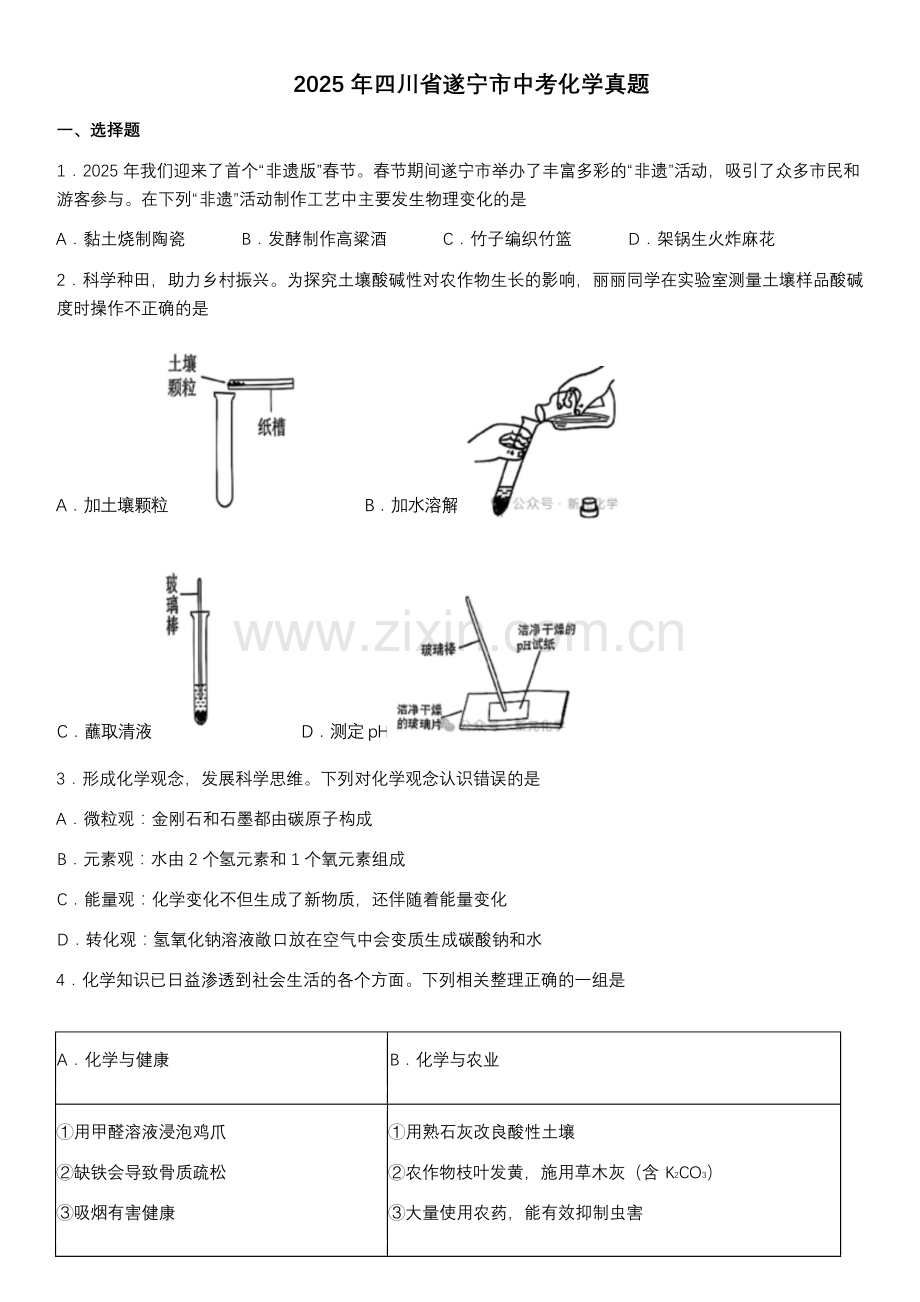2025遂宁中考化学真题及答案.docx_第1页