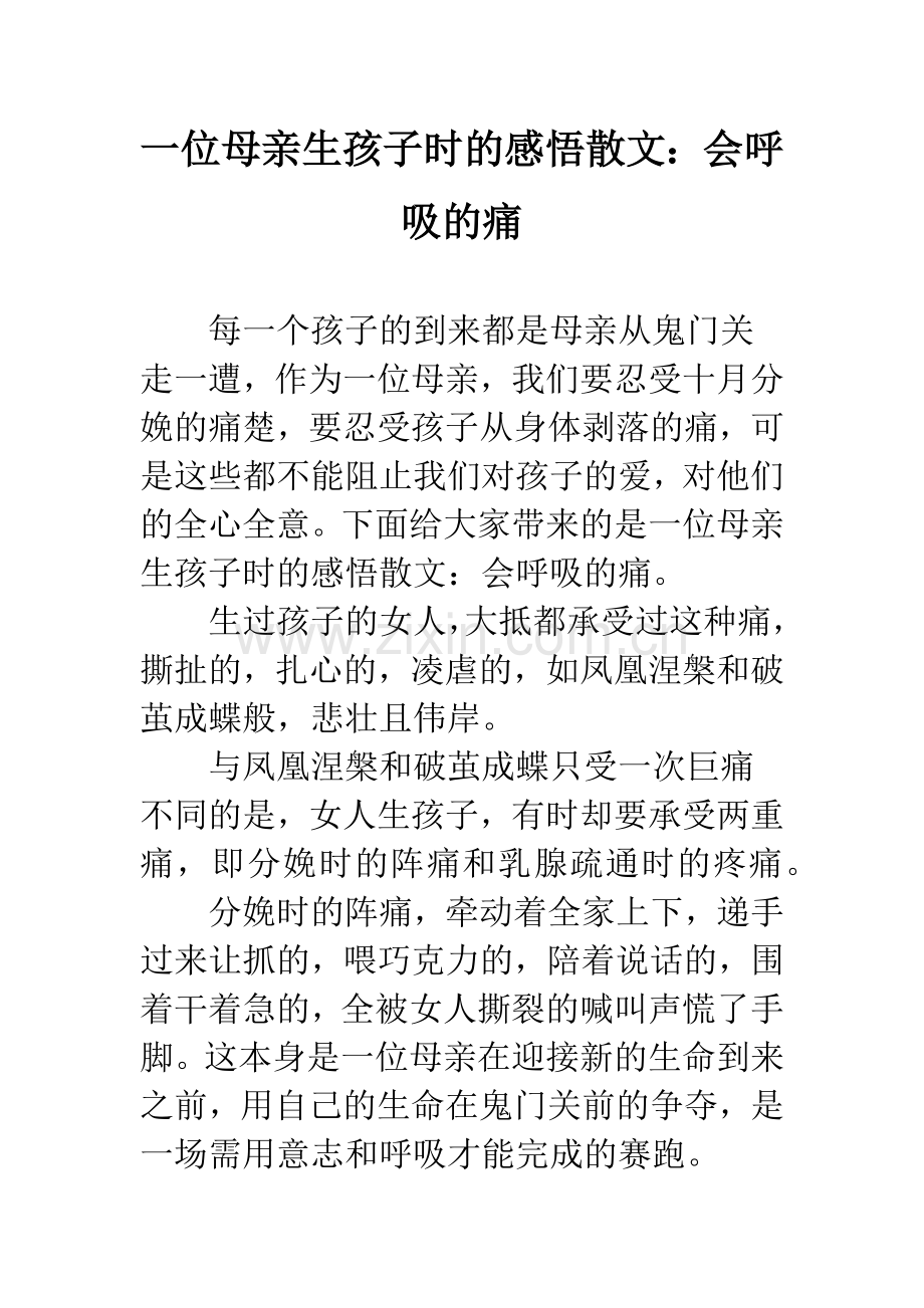一位母亲生孩子时的感悟散文：会呼吸的痛.docx_第1页