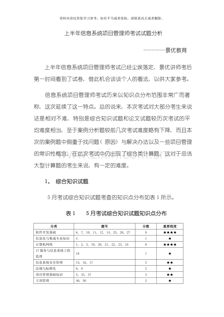 信息系统项目管理师考试真题及分析模板.doc_第1页
