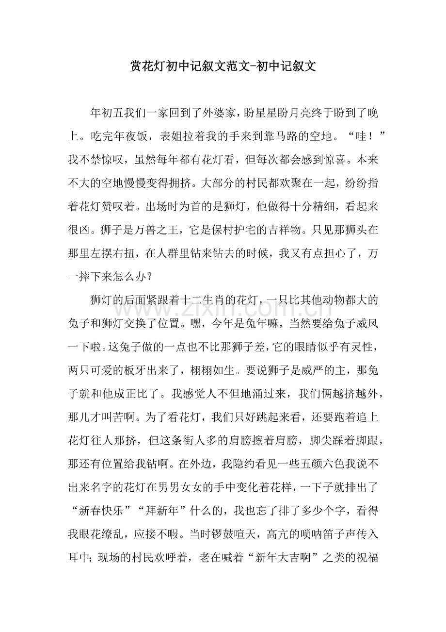 赏花灯初中记叙文范文-初中记叙文.docx_第1页