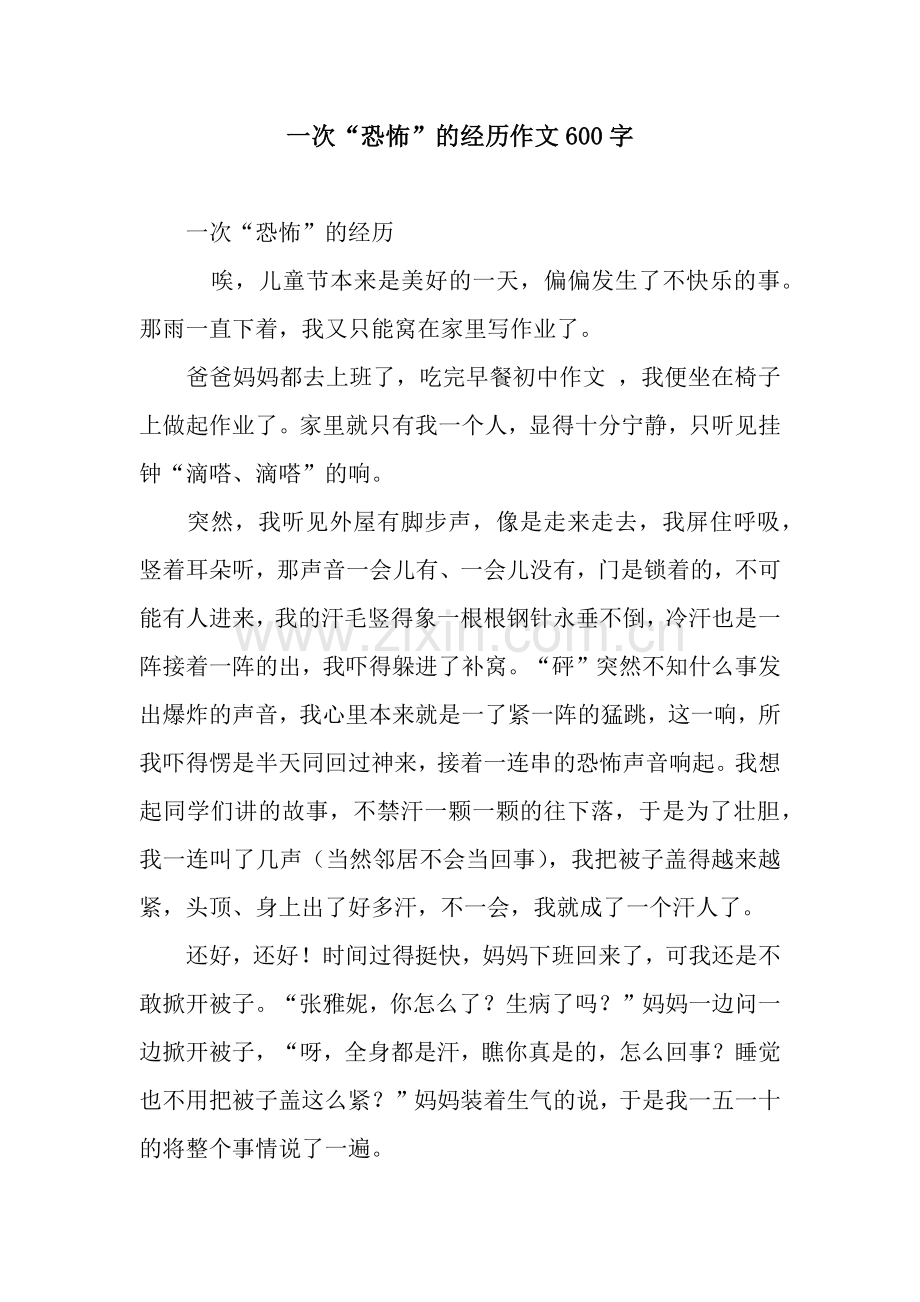一次“恐怖”的经历作文600字.docx_第1页