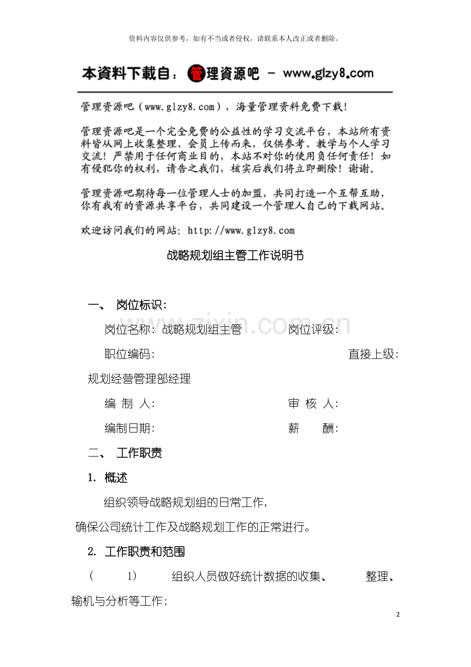 战略规划组主管工作说明书模板.doc_第2页