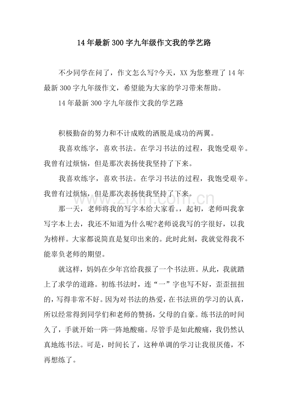 14年300字九年级作文我的学艺路.docx_第1页