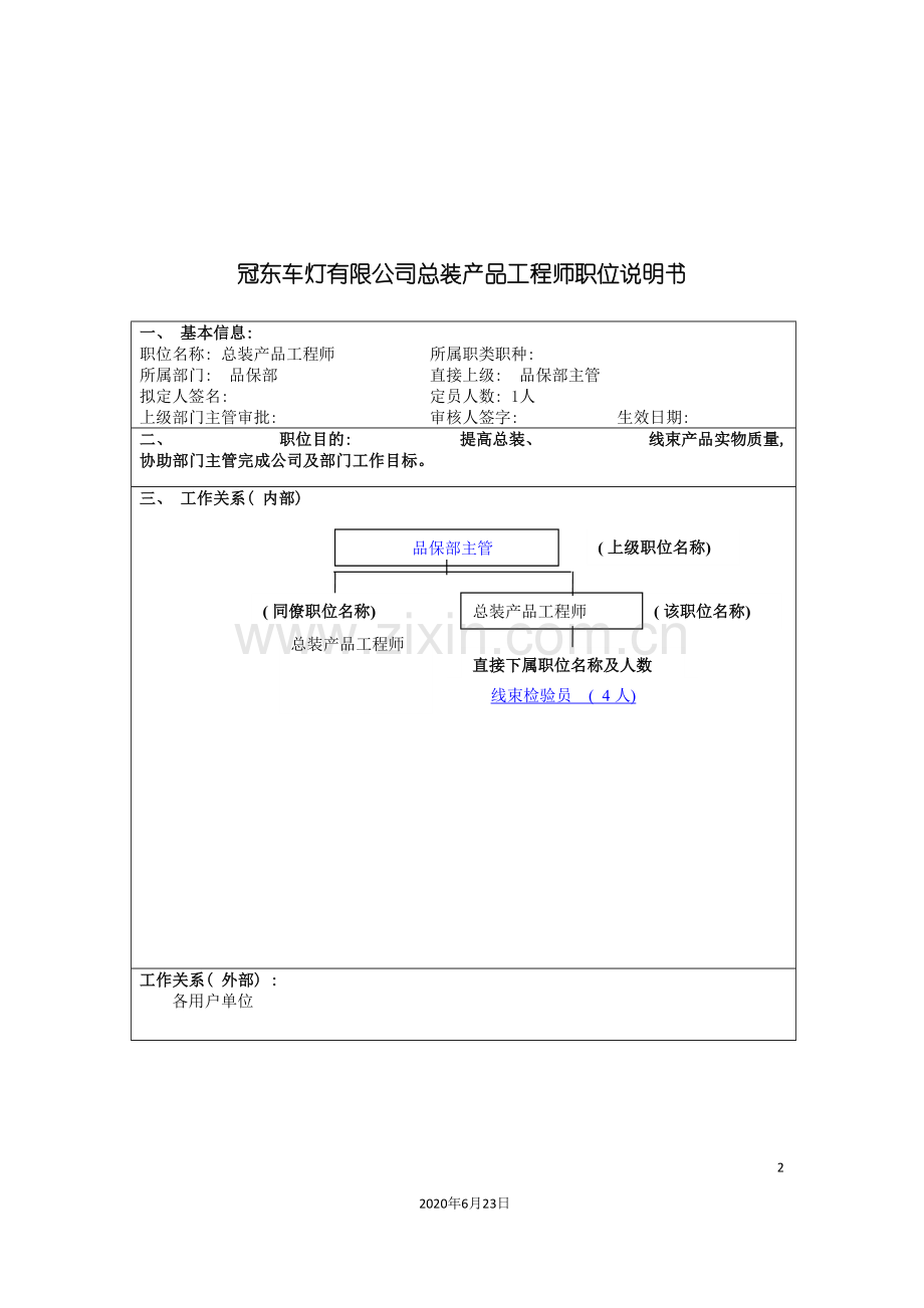 冠东车灯有限公司总装产品工程师职位说明书.doc_第2页