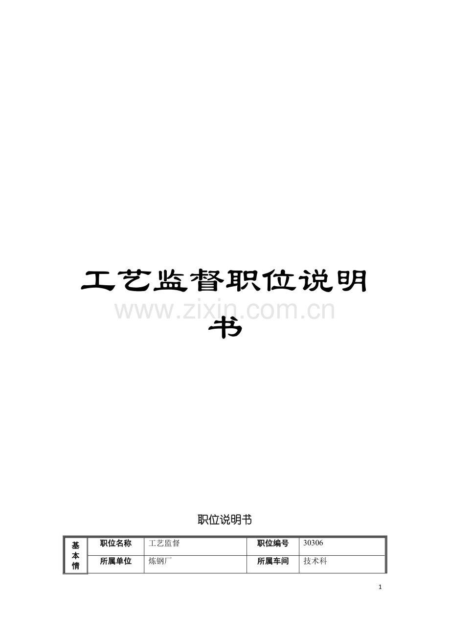 工艺监督职位说明书模板.doc_第1页