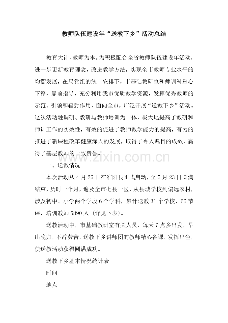教师队伍建设年“送教下乡”活动总结.docx_第1页