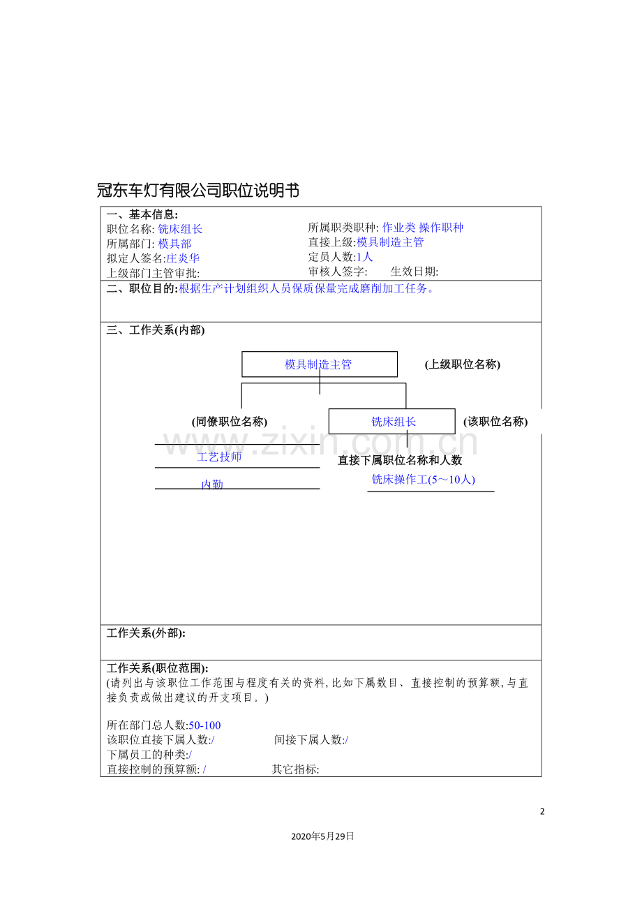 冠东车灯公司模具部铣床组长职位说明书.doc_第2页