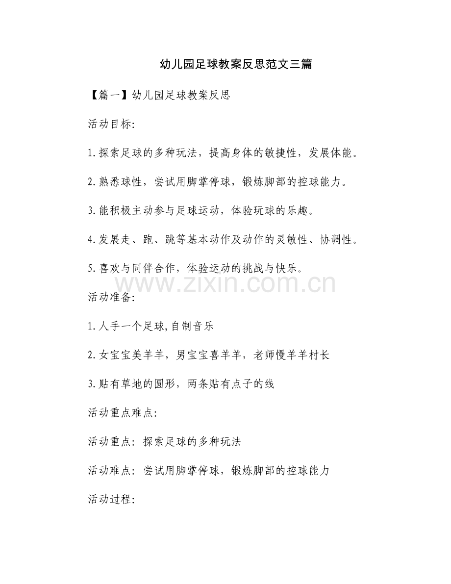 幼儿园足球教案反思范文三篇.docx_第1页