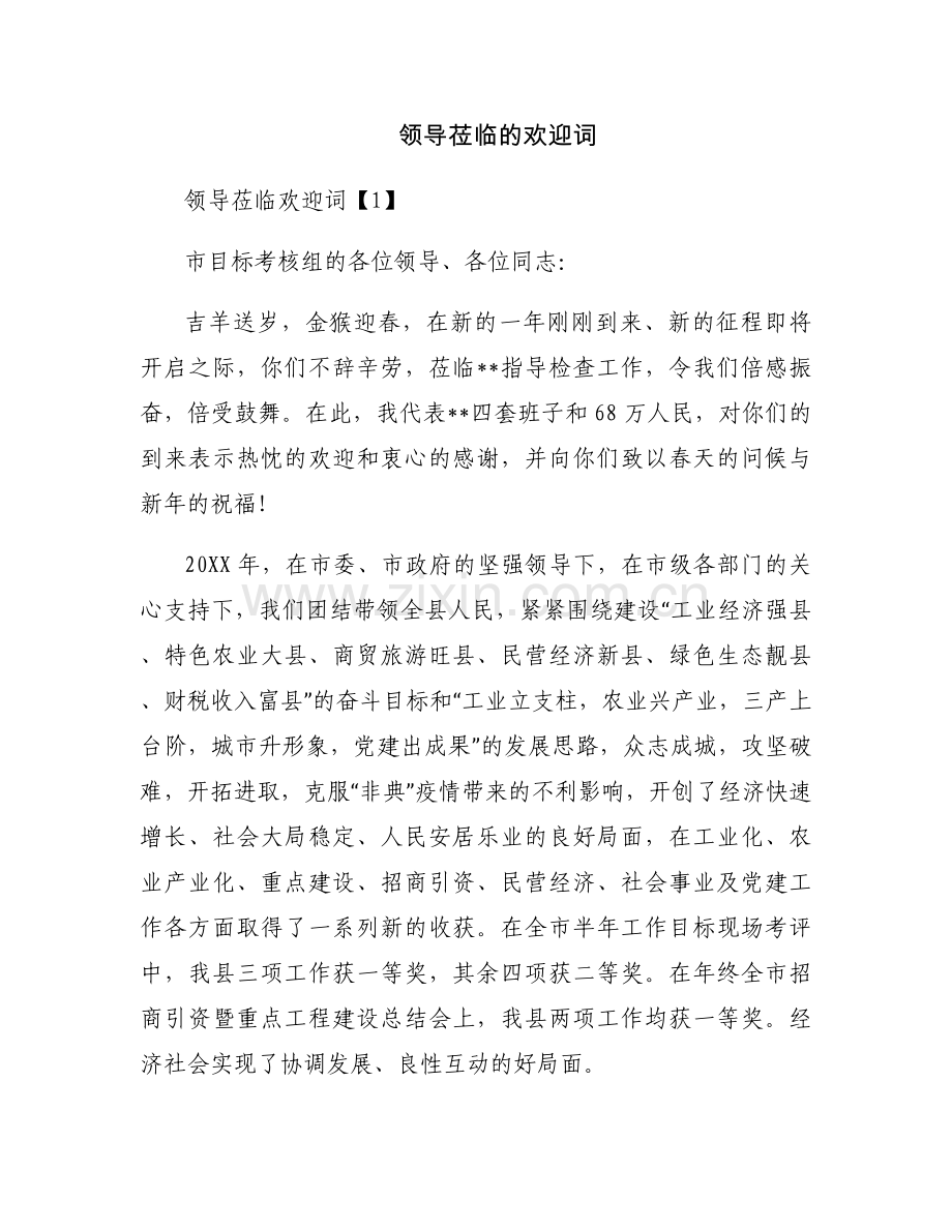 领导莅临的欢迎词.docx_第1页
