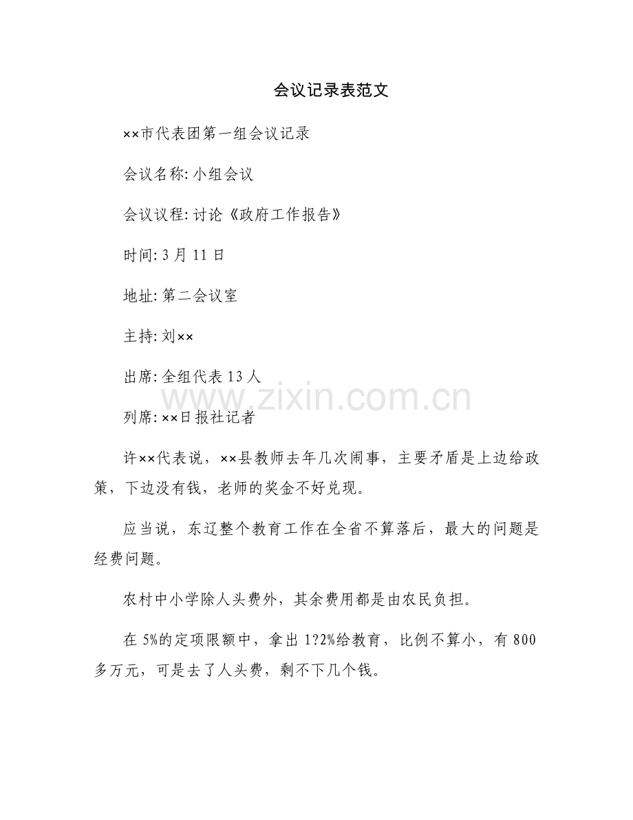 会议记录表范文.docx_第1页