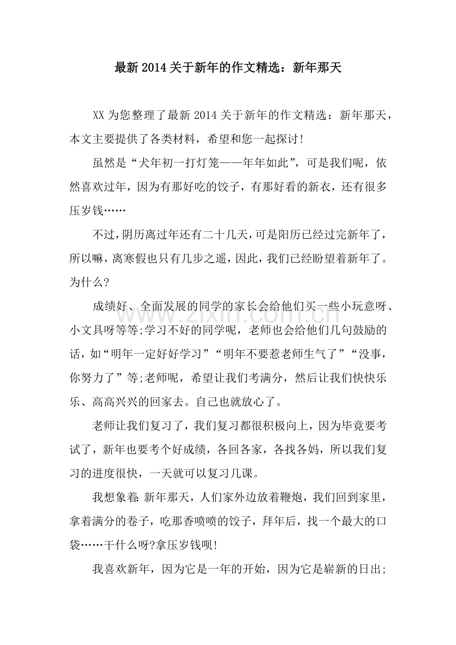 2014关于新年的作文：新年那天.docx_第1页