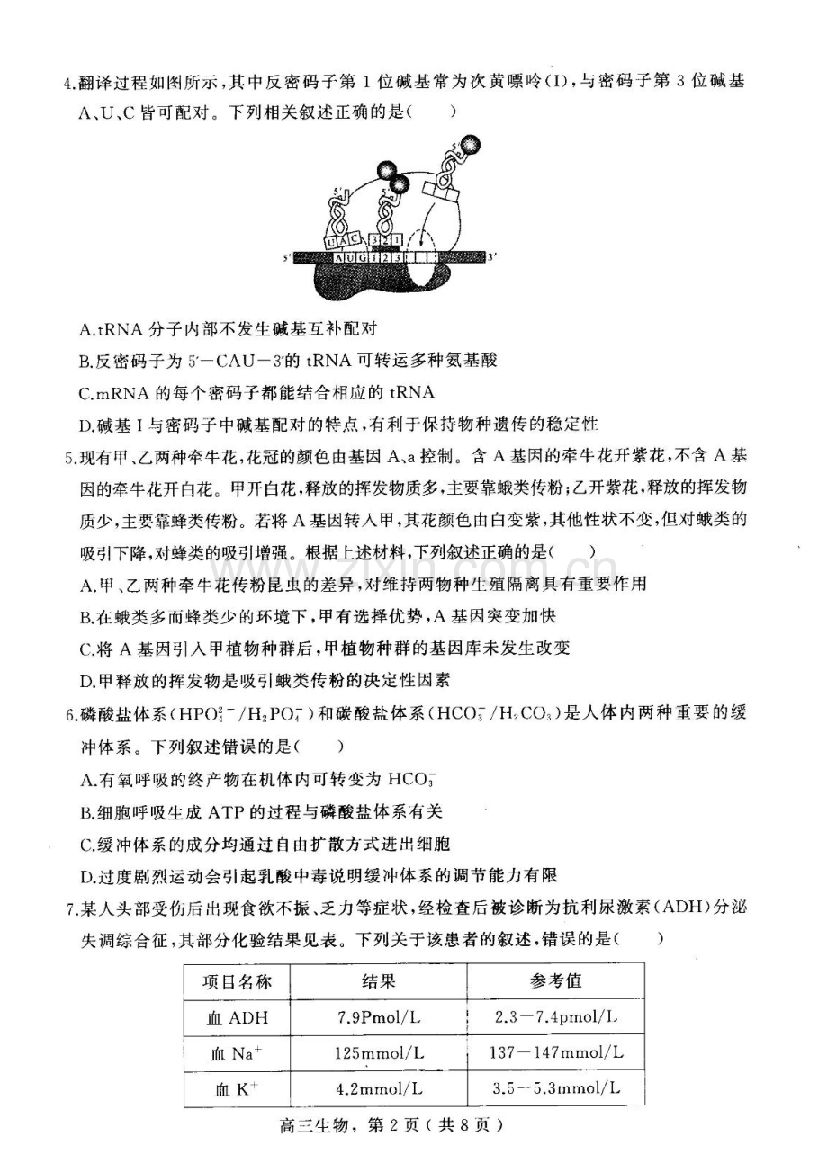 河北省石家庄市辛集市2025届高三上学期1月期末生物试卷（含答案）.docx_第2页