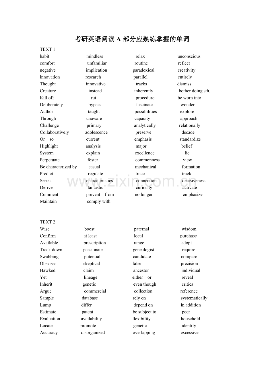 考研英语阅读A部分应熟练掌握的单词.doc_第1页