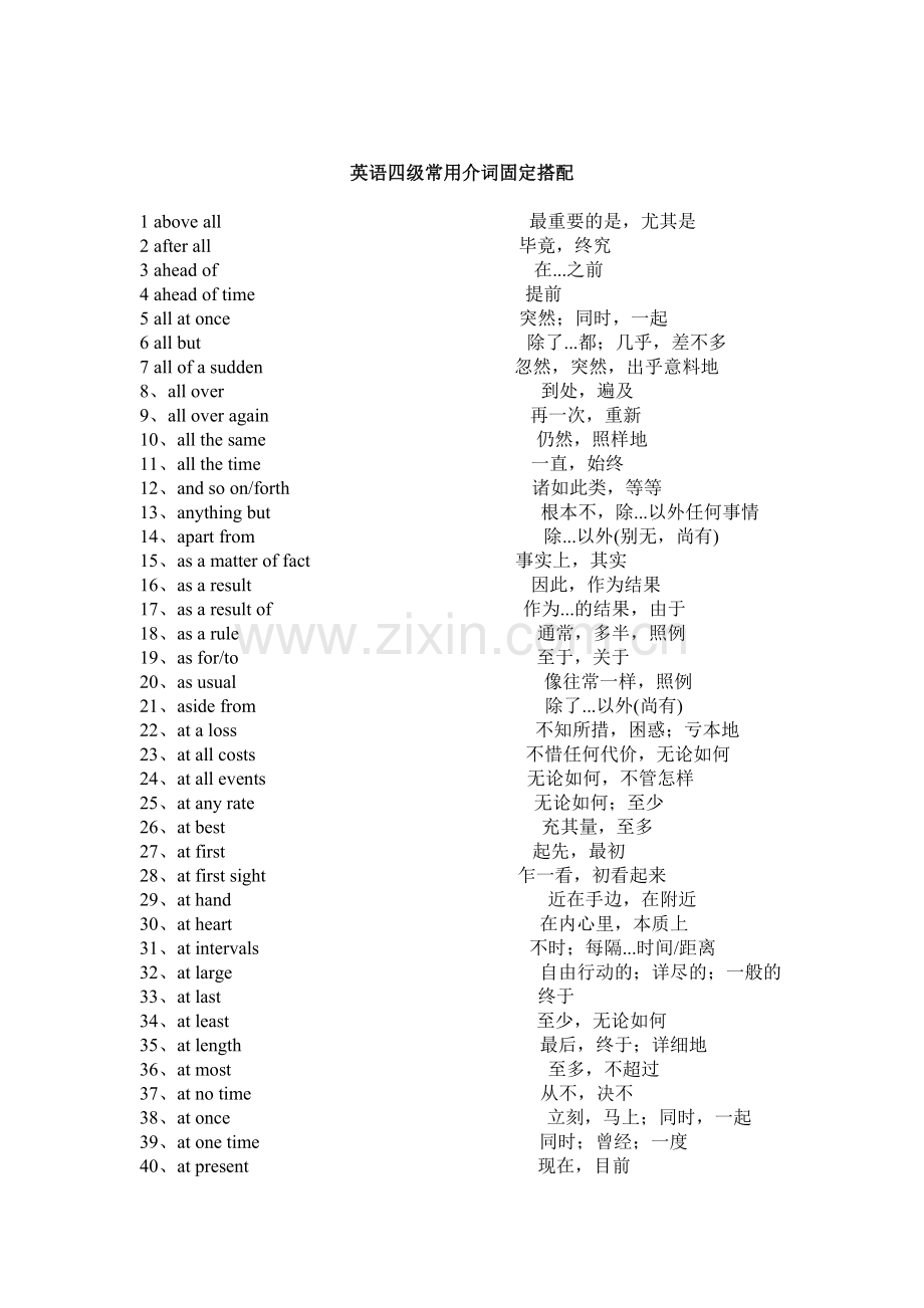 英语四级常用介词固定搭配.doc_第1页