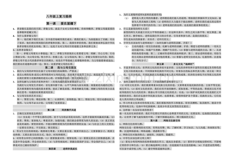 思想品德八年级上册复习提纲.docx_第1页