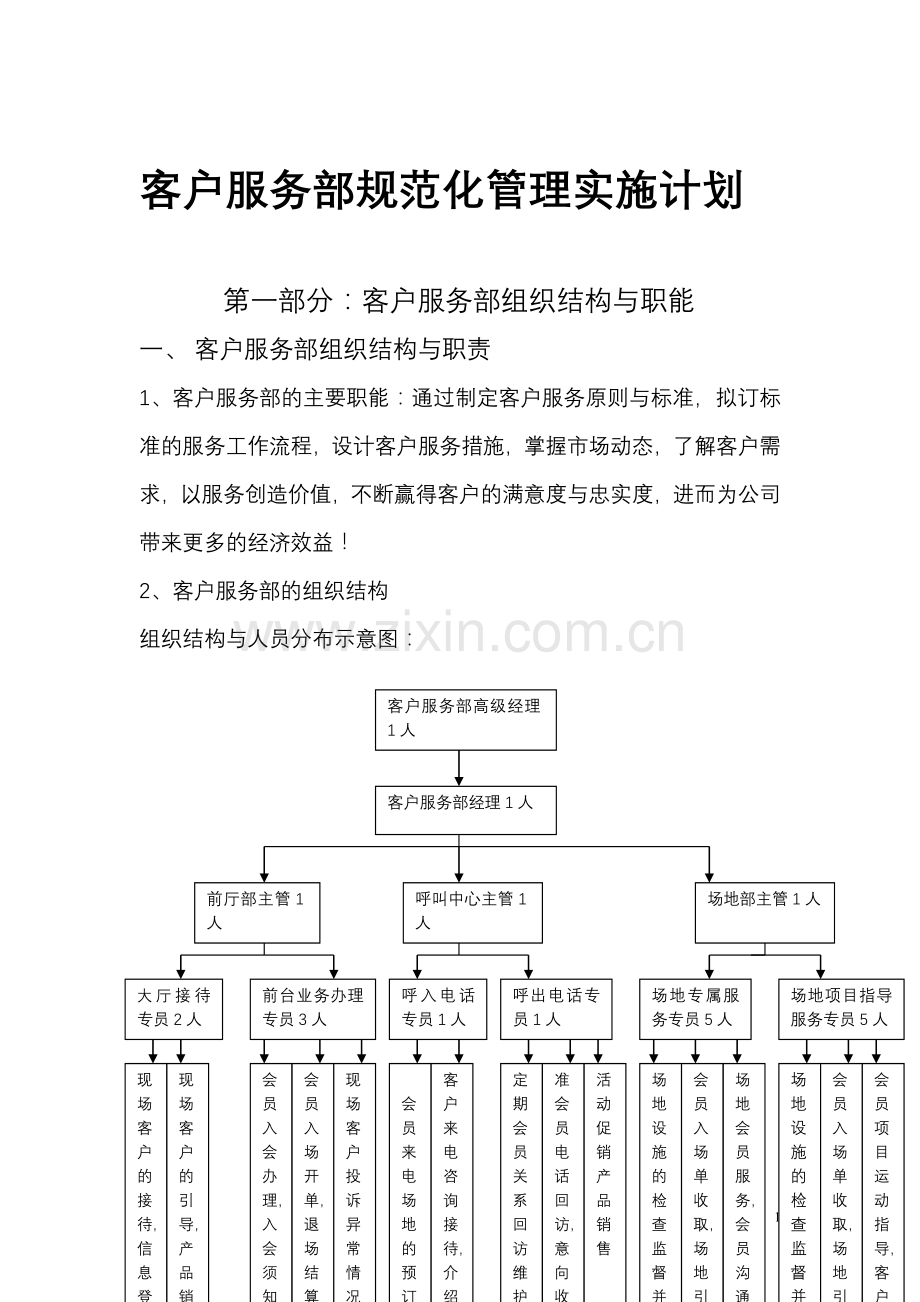 客户服务部规范化管理实施计划.doc_第1页