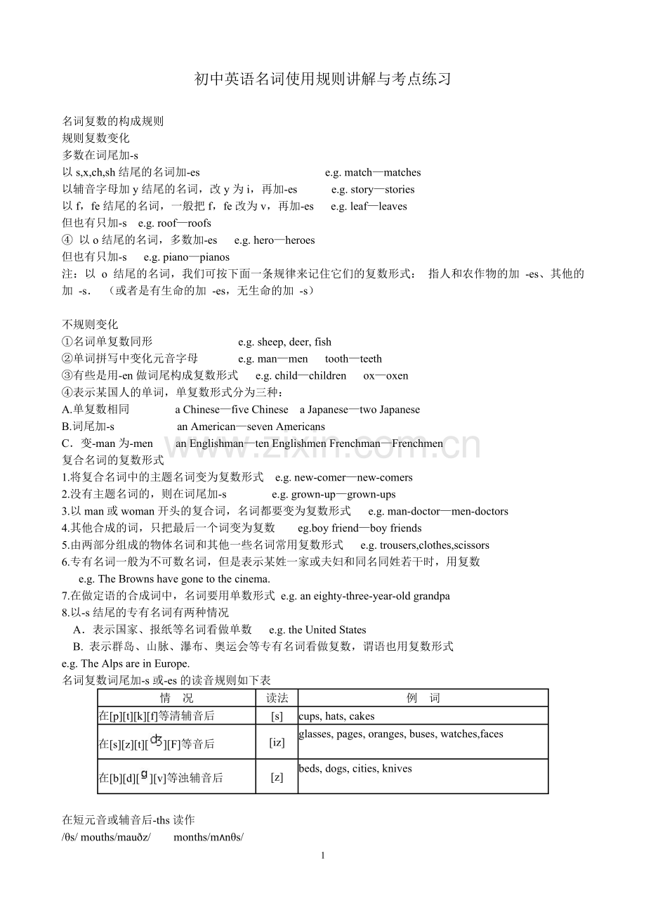 初中英语学习--名词的复习.doc_第1页