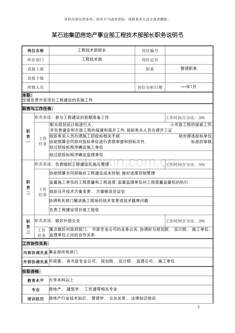房地产事业部工程技术部部长职务说明书模板.doc_第2页