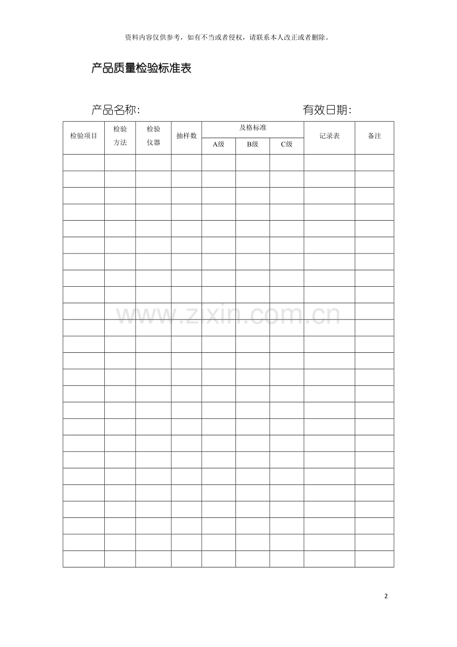 产品质量检验标准表模板.doc_第2页