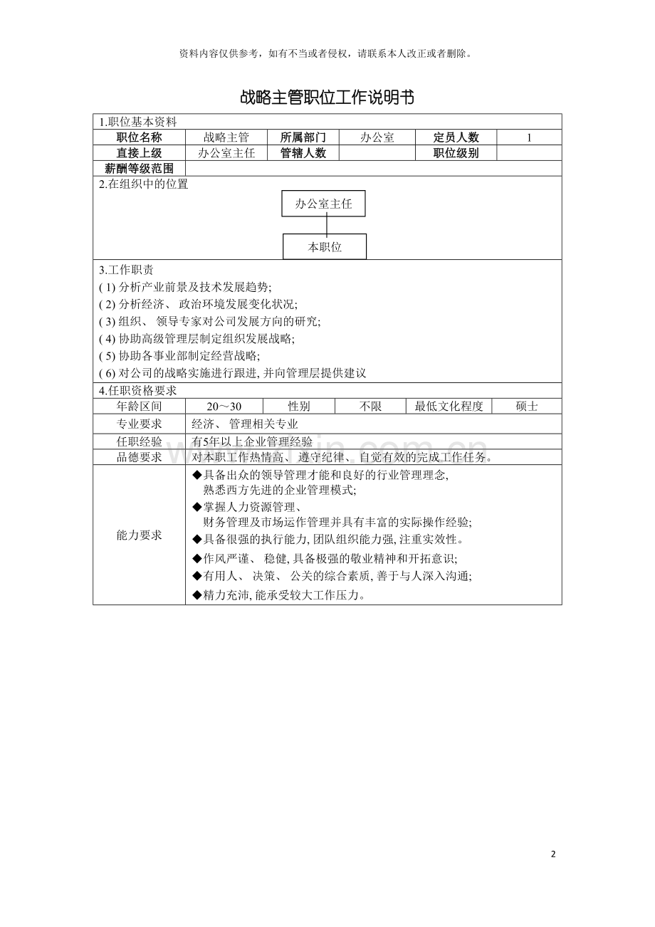 战略主管职位工作说明书模板.doc_第2页