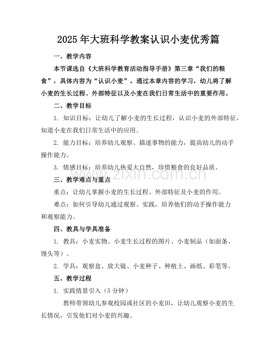2025年大班科学教案认识小麦优秀篇范例.doc_第1页