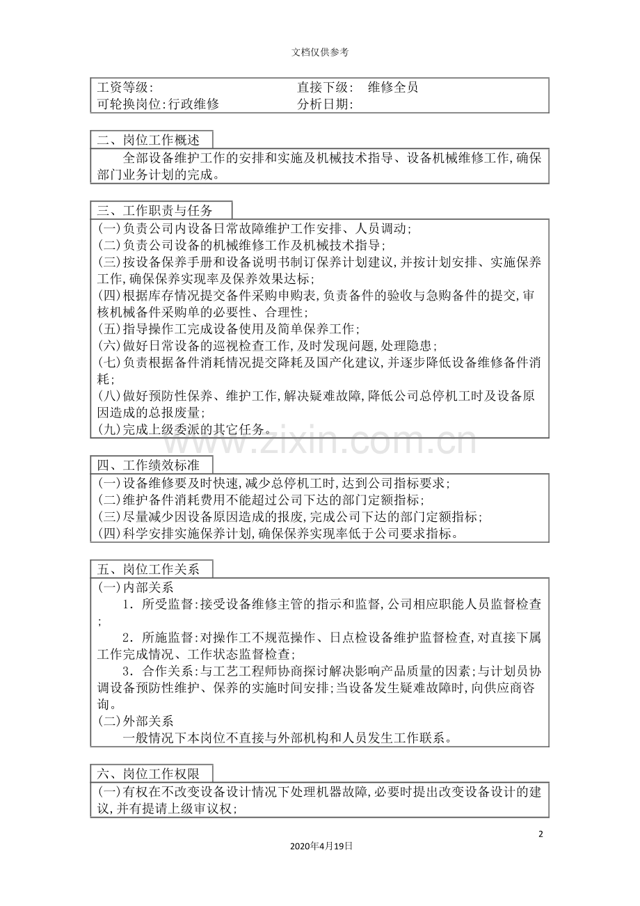 机械维修专管的岗位说明书.doc_第2页