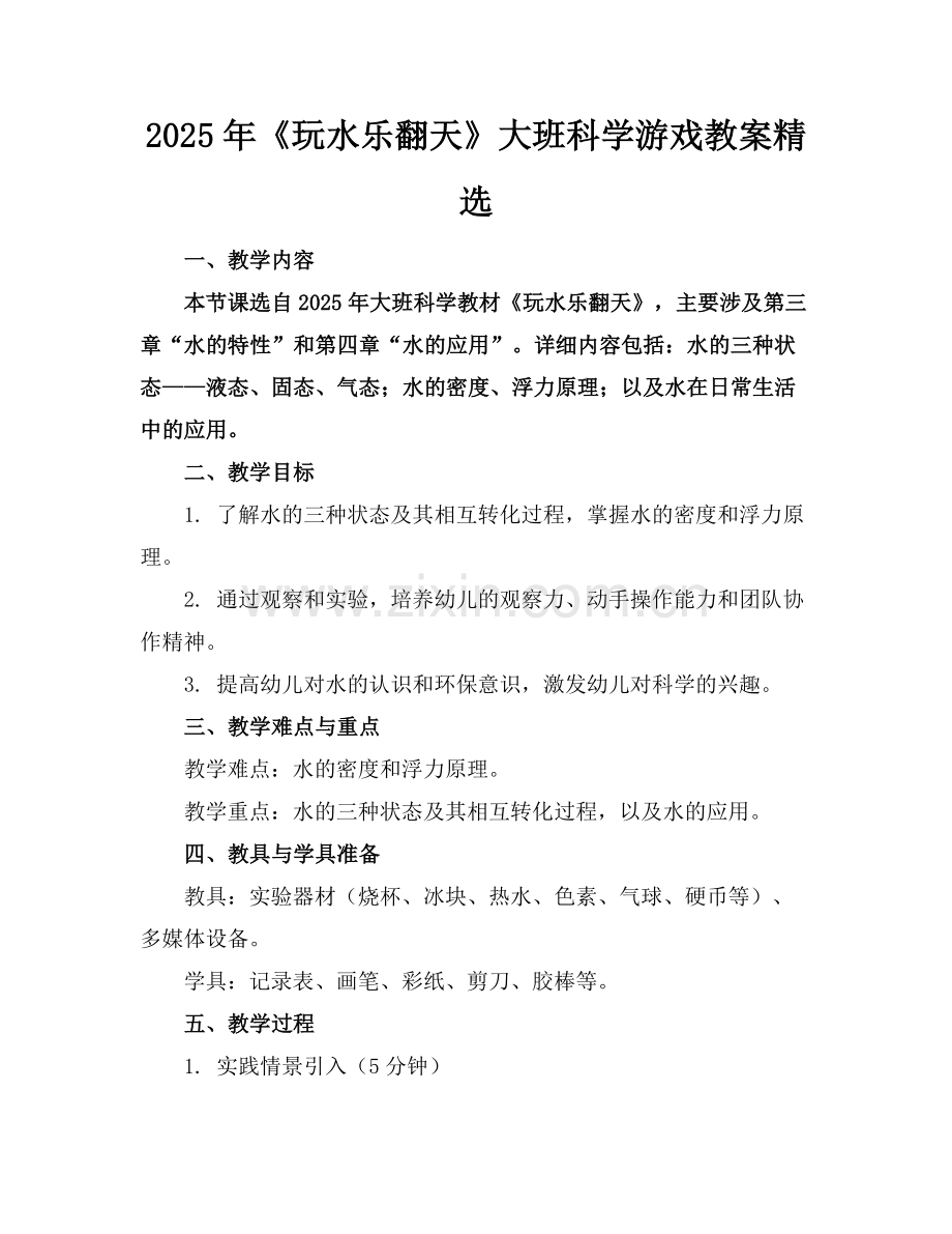 2025年《玩水乐翻天》大班科学游戏教案范例.doc_第1页