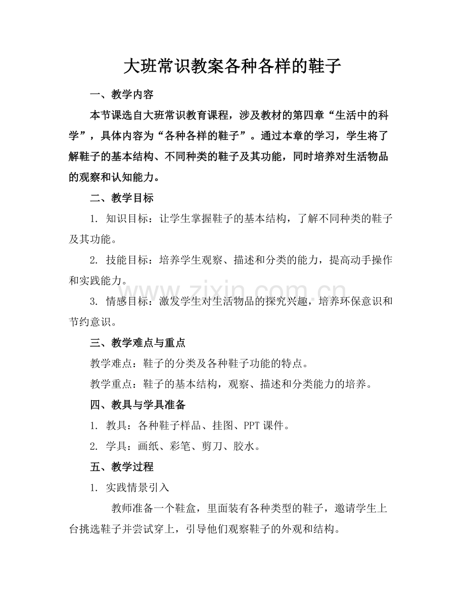 大班常识教案各种各样的鞋子范例.doc_第1页