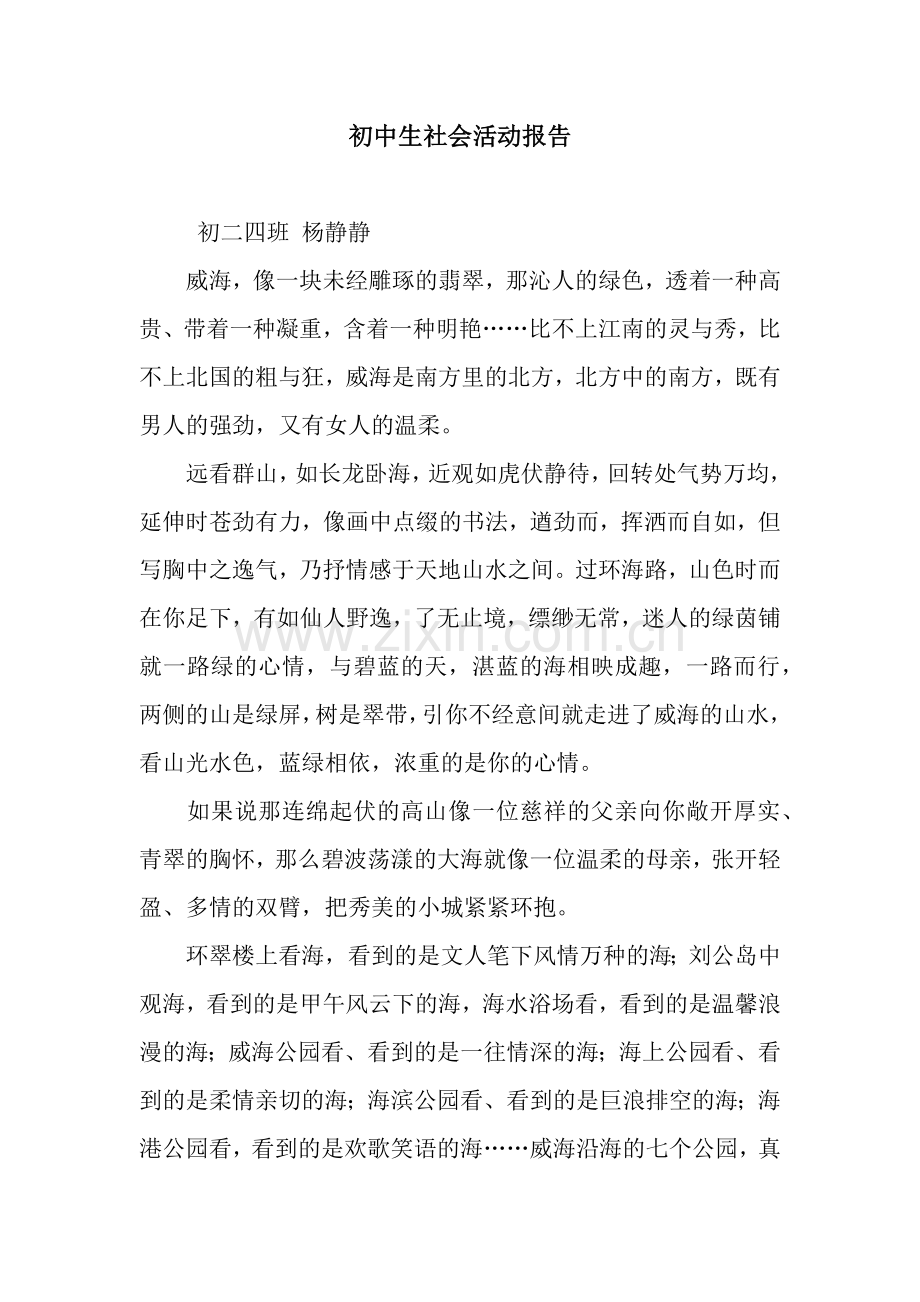 初中生社会活动报告.docx_第1页
