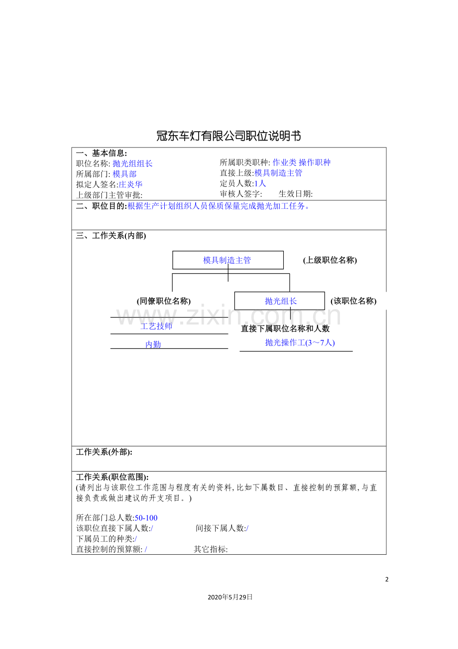 冠东车灯公司模具部抛光组组长职位说明书.doc_第2页