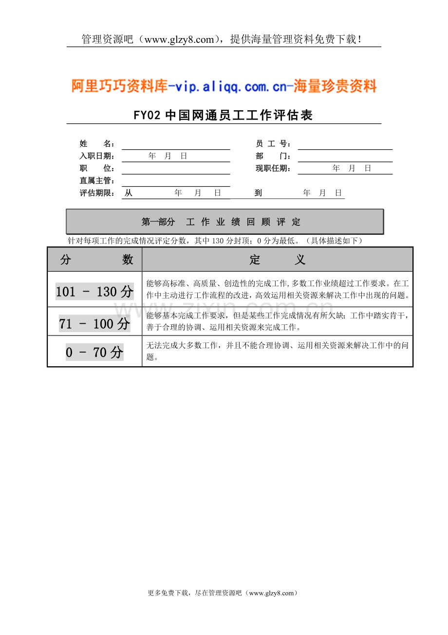 中国网通员工工作评估表.doc_第1页