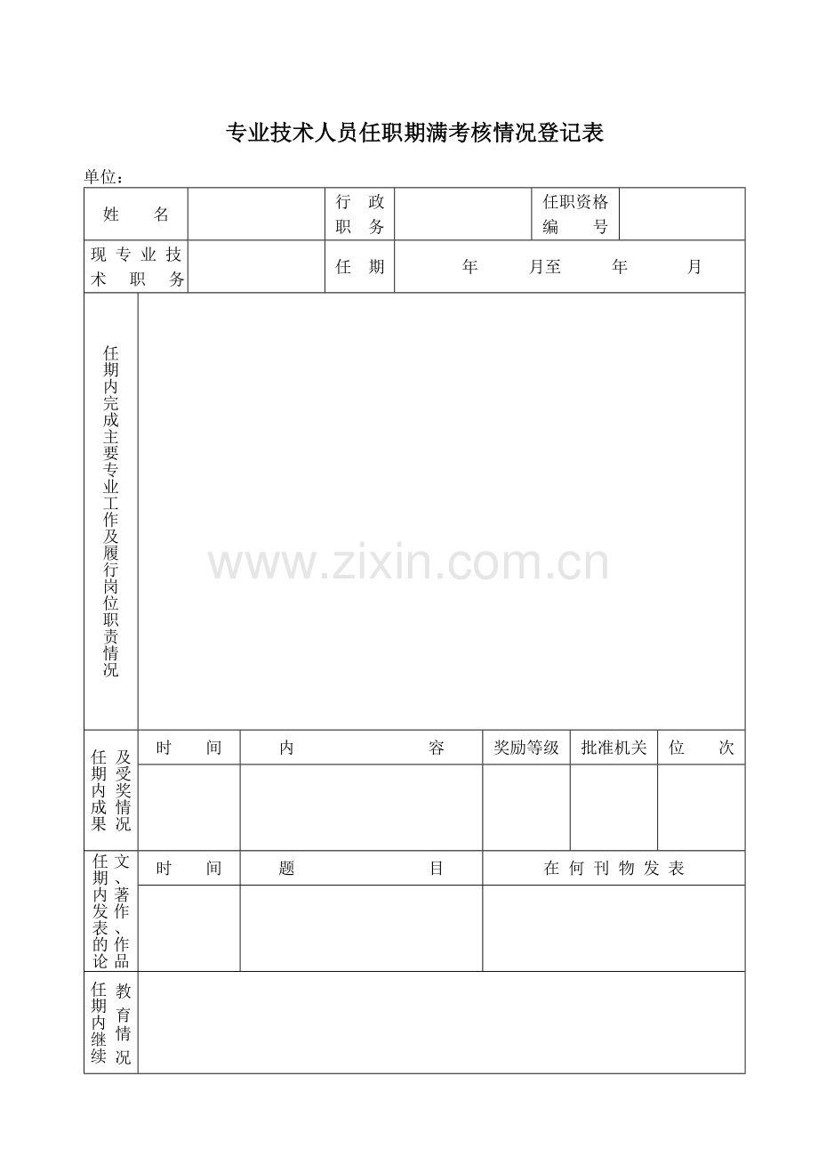专业技术人员任职期满考核情况登记表.doc_第1页