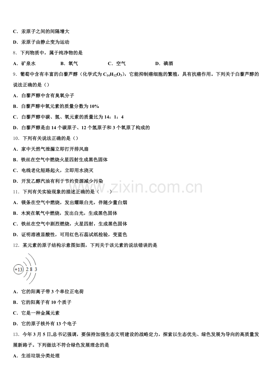 2024-2025学年湖北省武汉二中广雅中学九年级化学第一学期期末教学质量检测试题含解析.doc_第2页