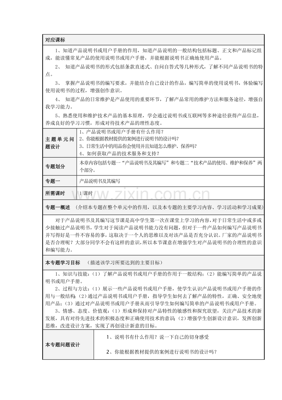 《技术产品的使用和维护》主题单元设计模版.doc_第2页