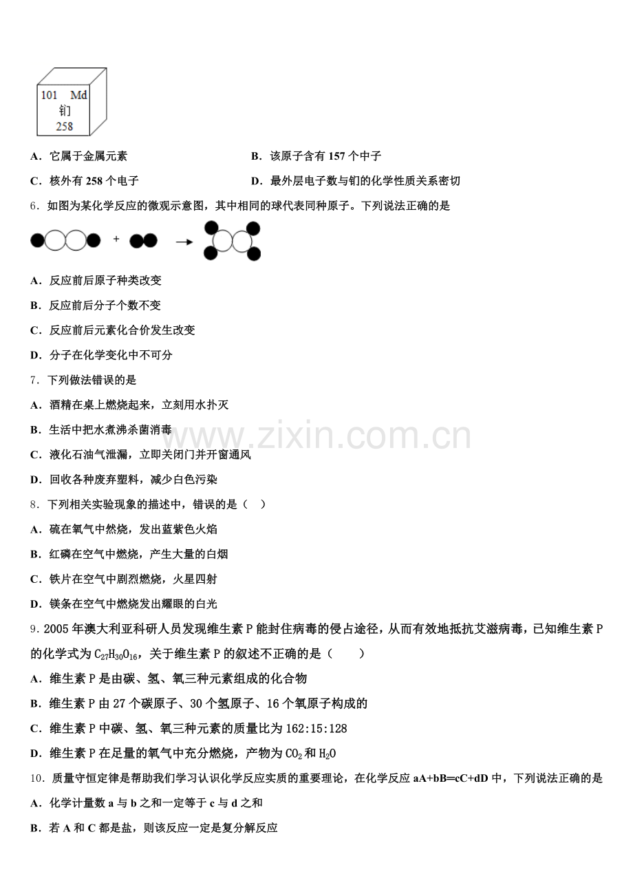 广东省深圳市深圳实验学校2024-2025学年化学九上期末教学质量检测试题含解析.doc_第2页