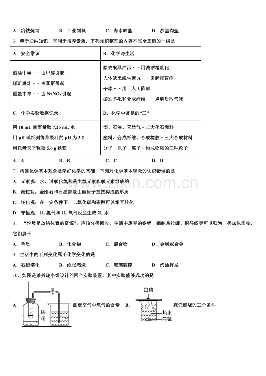 —度第一期海南省灵山中学2024-2025学年化学九上期末调研试题含解析.doc_第2页