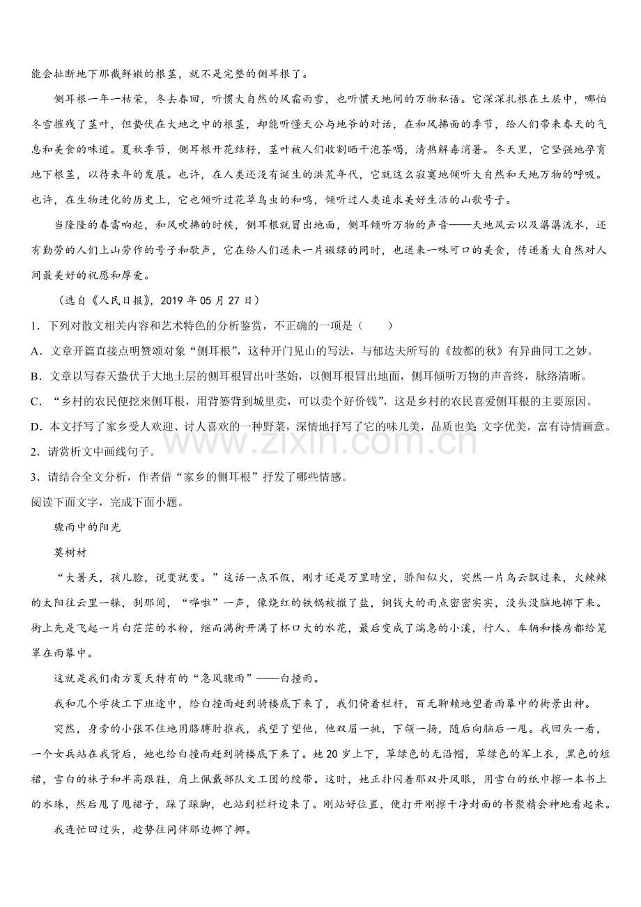2024-2025学年山东省济南市历城区济南一中语文高一第二学期期末经典模拟试题含解析.doc_第2页