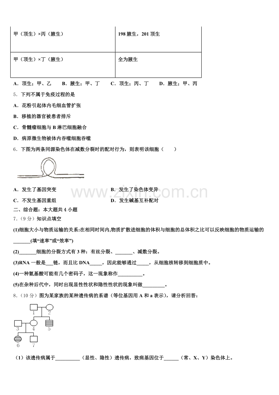 江苏省灌云县四队中学2024-2025学年生物高一下期末教学质量检测试题含解析.doc_第2页