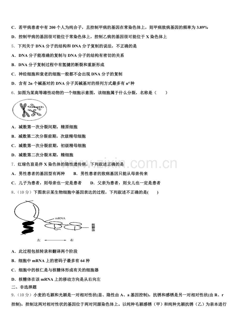 海南省天一大联考2025届高一下生物期末复习检测模拟试题含解析.doc_第2页