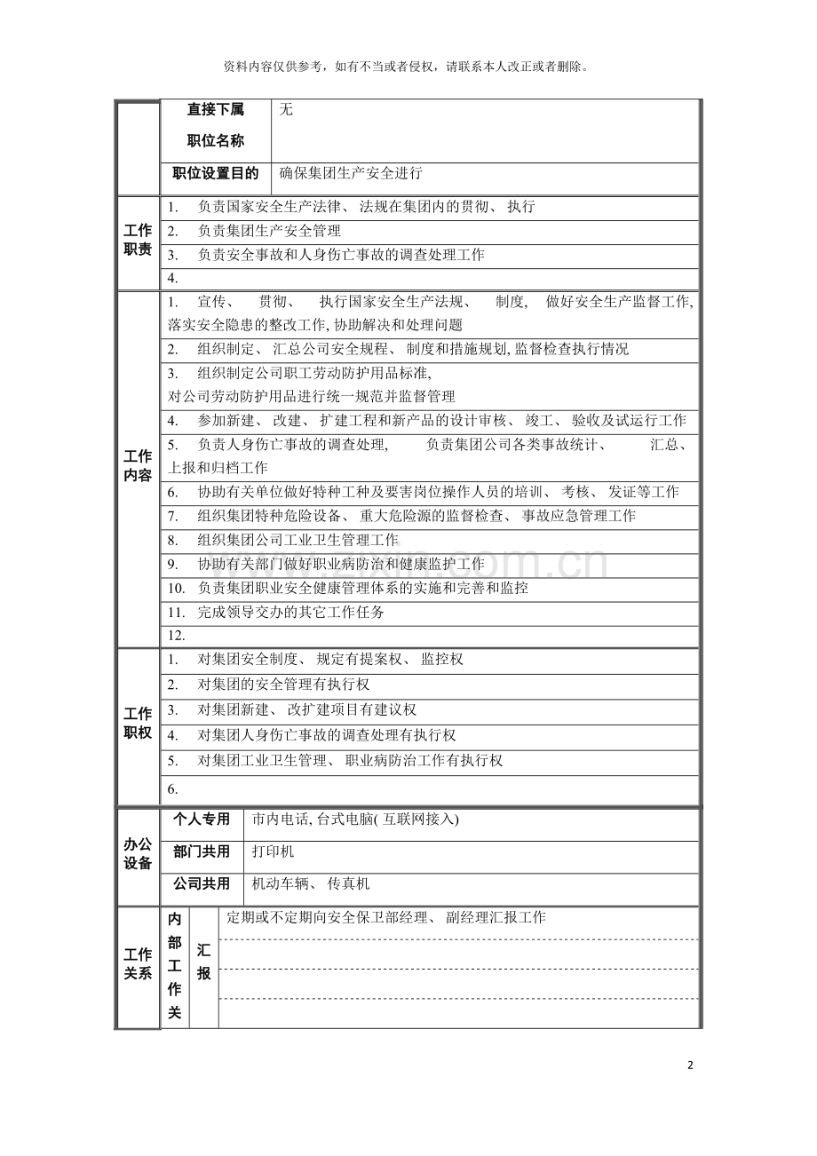 安全保卫部安全管理职位说明书模板.doc_第2页